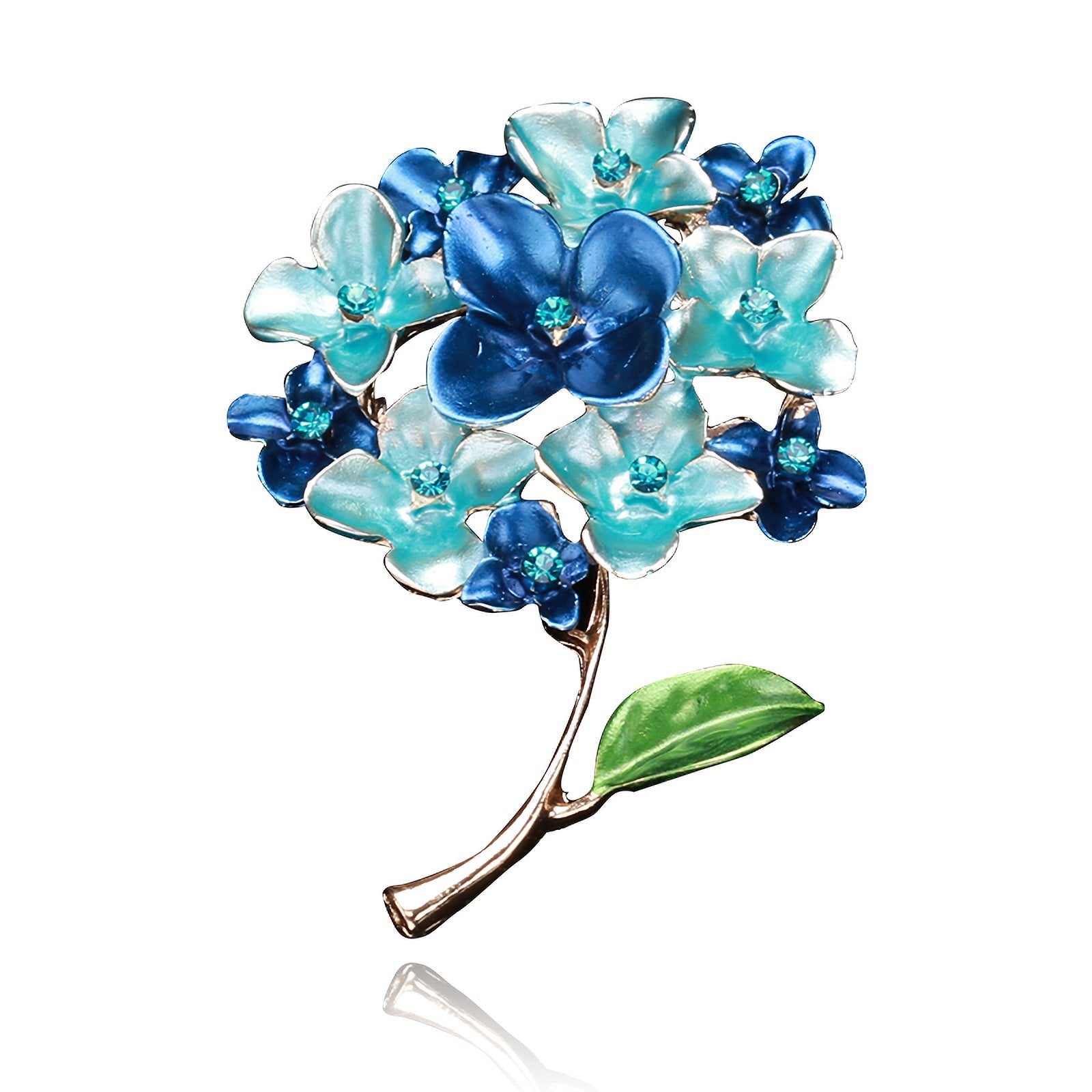 MayTree Brosche "Hortensienblüte", blau mit Strass