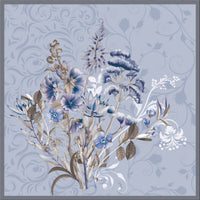 Premium silk scarf with hand-rolled edge square 86x86, summer blossom blue