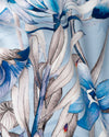 Premium silk scarf with hand-rolled edge square 86x86, summer blossom blue