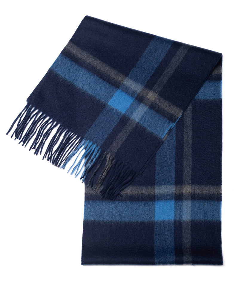 Schal 100% Kaschmir, 180 x 30, gewebt, gewebt Tartan dunkelblau grau