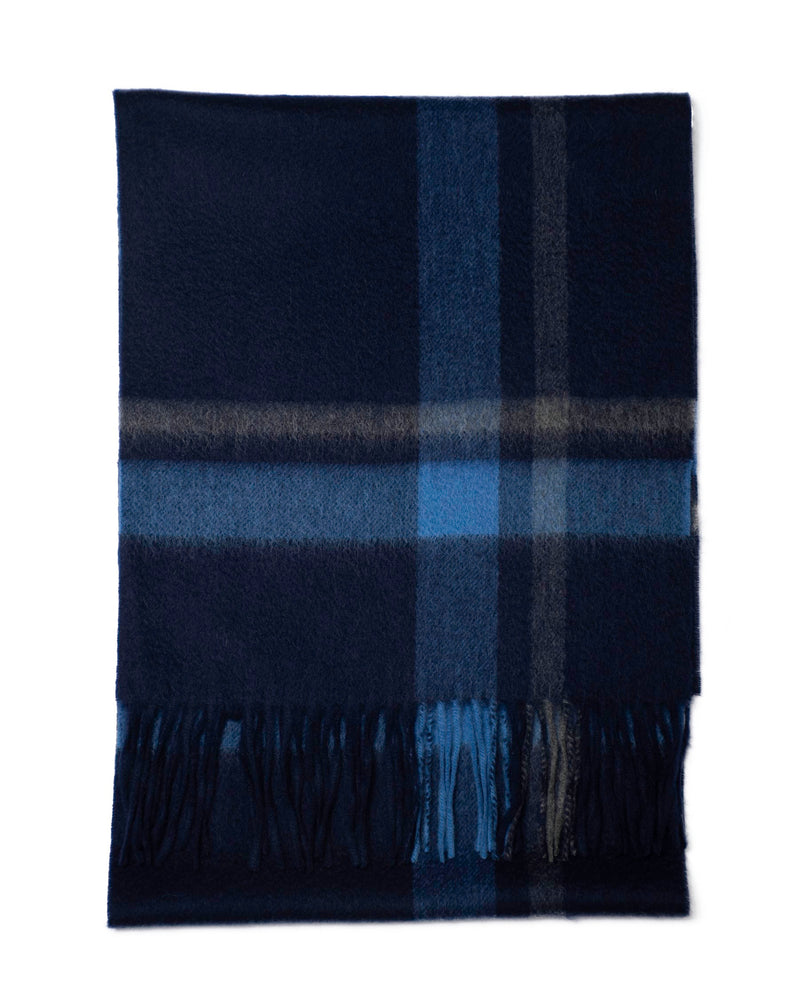 Schal 100% Kaschmir, 180 x 30, gewebt, gewebt Tartan dunkelblau grau