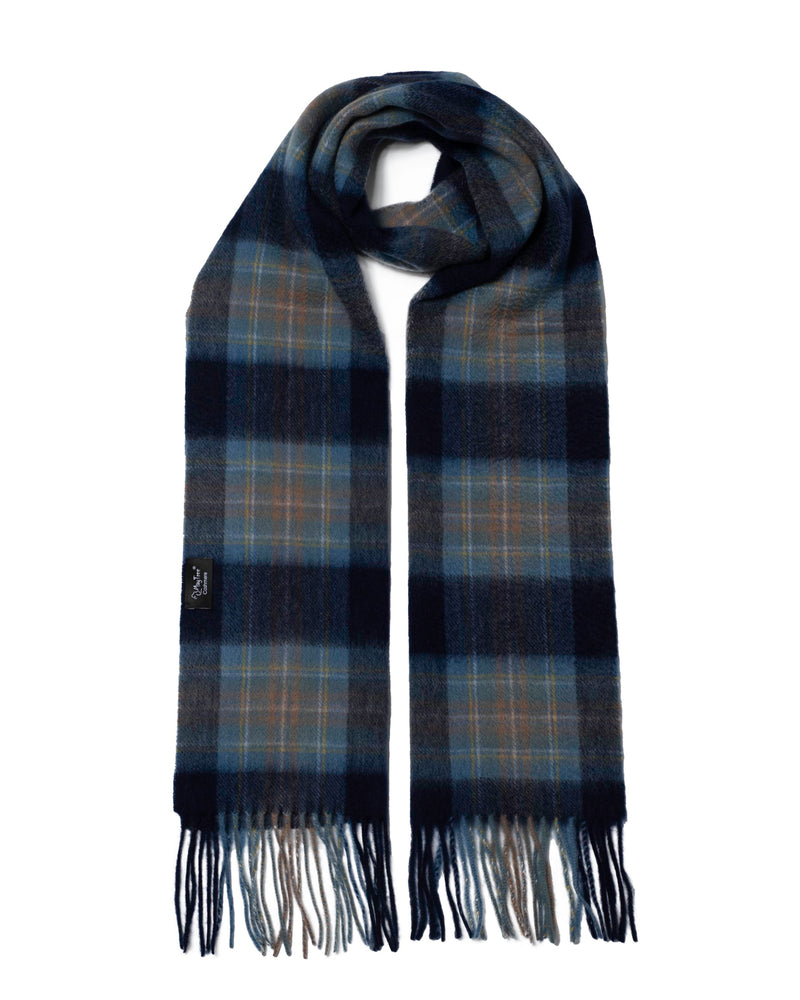 Schal 100% Kaschmir, 180 x 30, gewebt,  feinkariert Tartan blau grau