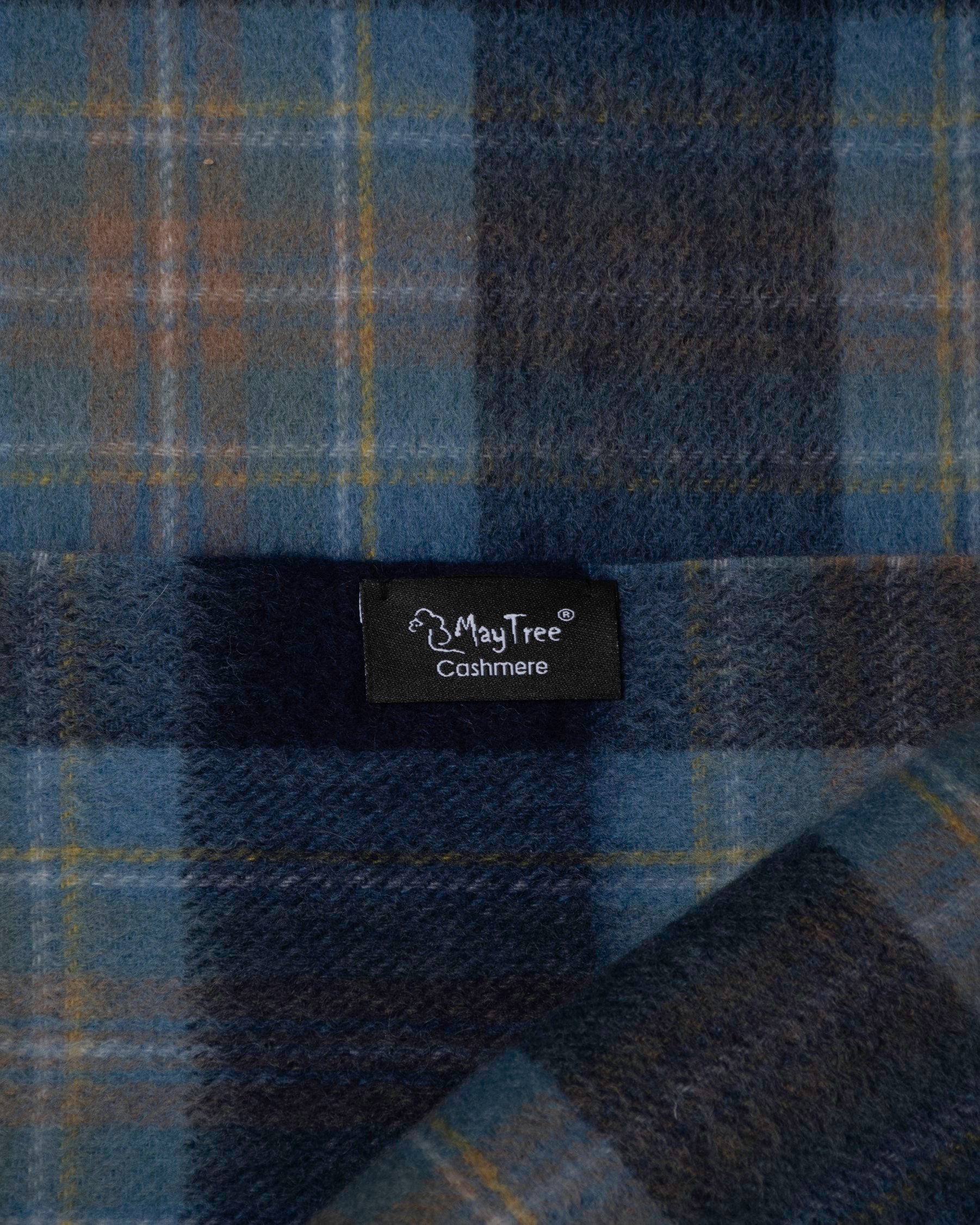 Schal 100% Kaschmir, 180 x 30, gewebt,  feinkariert Tartan blau grau