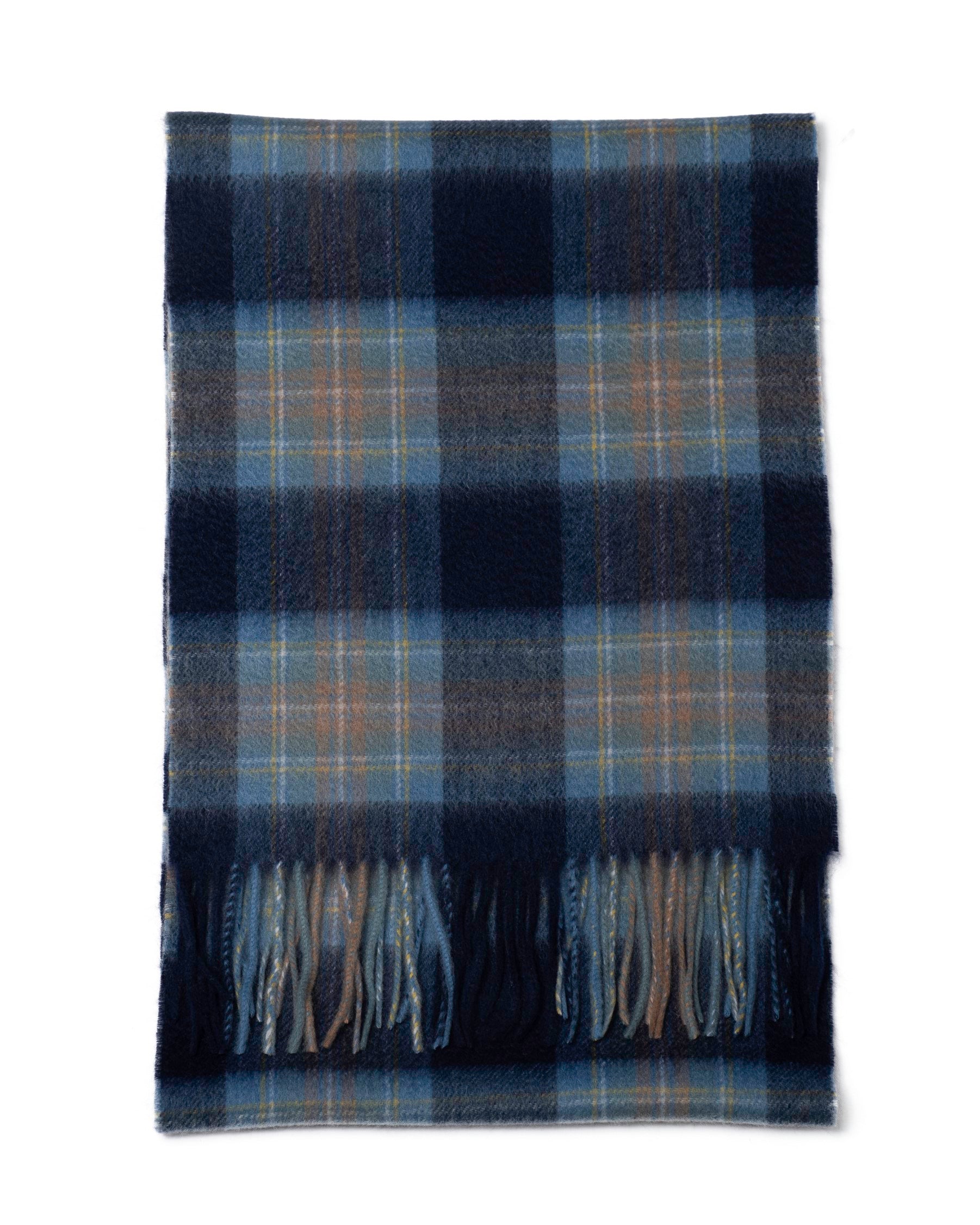 Schal 100% Kaschmir, 180 x 30, gewebt,  feinkariert Tartan blau grau