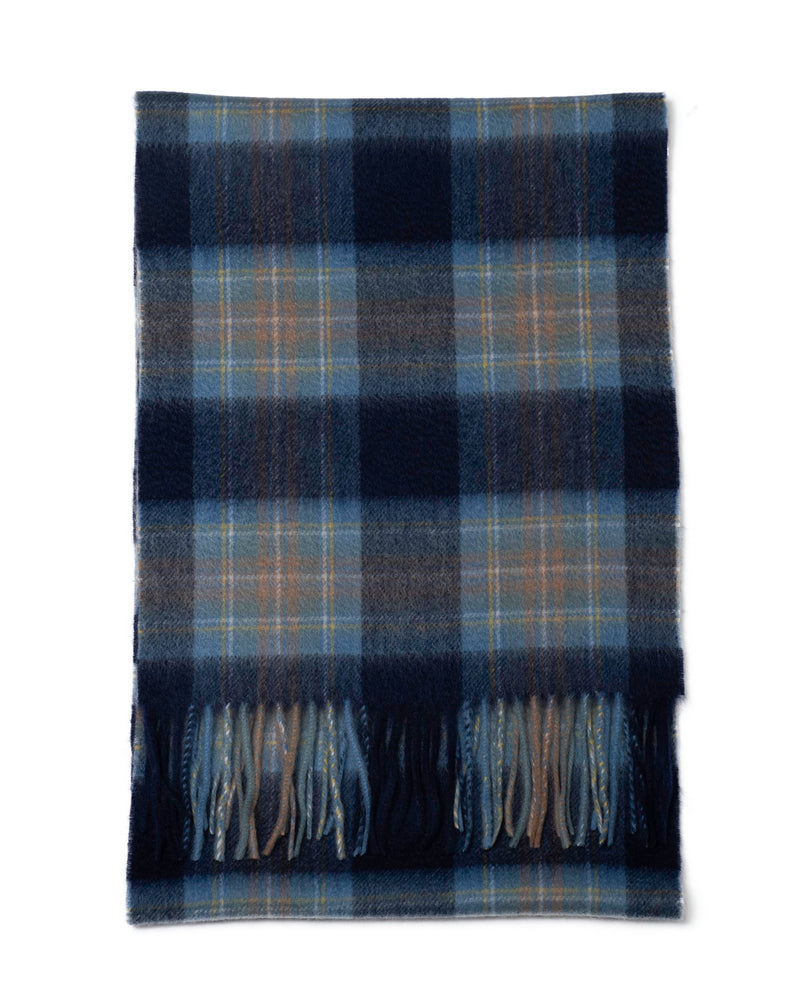 Schal 100% Kaschmir, 180 x 30, gewebt,  feinkariert Tartan blau grau