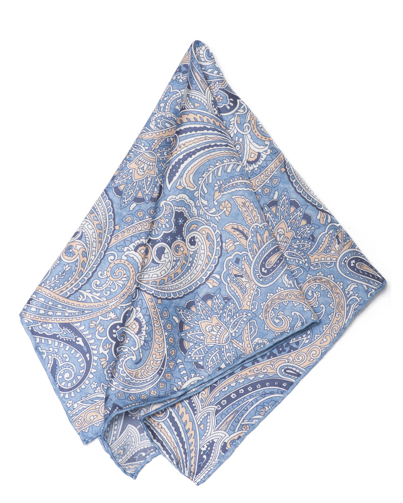 Seidentuch handrolliertes Herrenseidentuch aus Twill-Seide,  53x53 Paisley hellblau