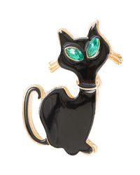 MayTree Brosche "schwarze Katze" mit grünem Strass