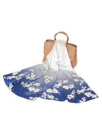 Silk scarf almond blossom 55 x 175 cm, blue all year round