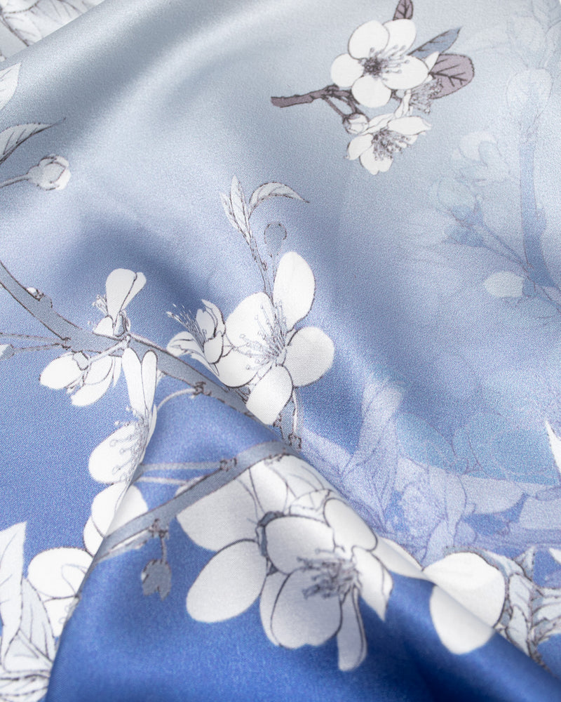 Silk scarf almond blossom 55 x 175 cm, blue all year round