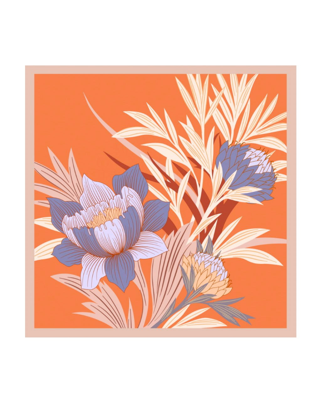 Seidentuch Premium quadratisch 64x64cm, wilde Blüte orange