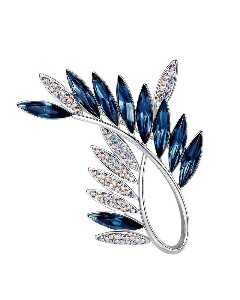 MayTree Brosche "Olivenzweig" , mit Strass-Steinen blau