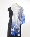 Silk scarf almond blossom 55 x 175 cm, blue all year round